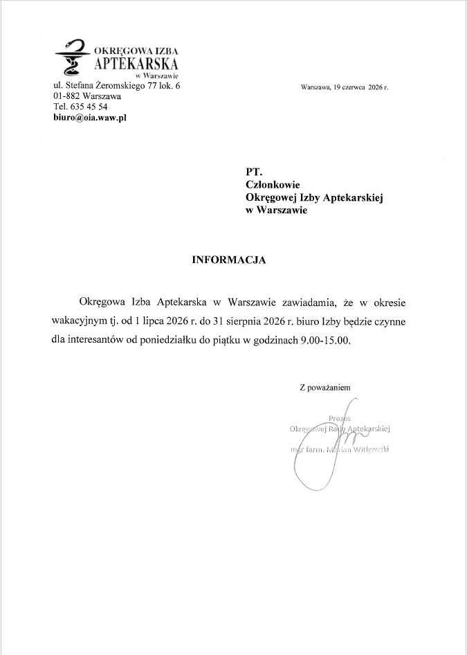 Zmiana godzin pracy na czas wakacji
